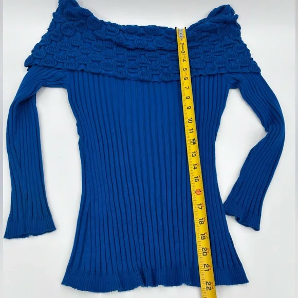 New Directions Vibrant Blue Off-Shoulder Sweater - Picture 5 of 9